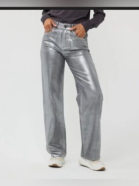 Justice Metallic Silver Wide-Leg Jeans